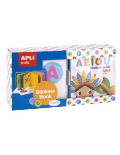 Apli Libro de Pegatinas Vocales Educativo - Tamaño 100x100x40 - 10 Paginas de Carton Rigido de 3mm - 5 Hojas de Gomets