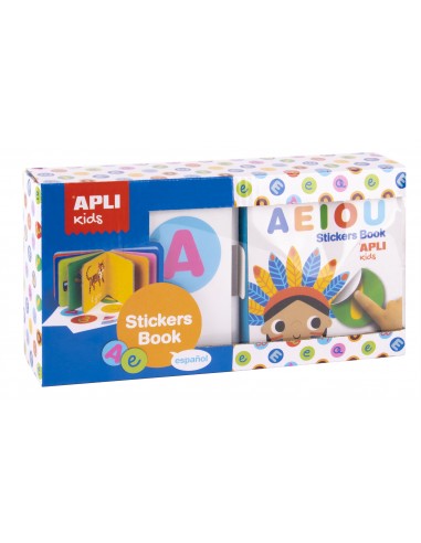 Apli Libro de Pegatinas Vocales Educativo - Tamaño 100x100x40 - 10 Paginas de Carton Rigido de 3mm - 5 Hojas de Gomets