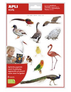 Apli Gomets Tematicos Realistas de Aves - 24 Gomets en 2 Hojas - Imagenes Realistas para Relacionar Aves - Desarrolla