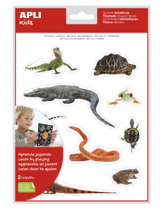 Apli Gomets Tematicos Realistas de Reptiles y Anfibios - 20 Gomets - Imagenes Realistas para Relacionar Animales - Adhesivo