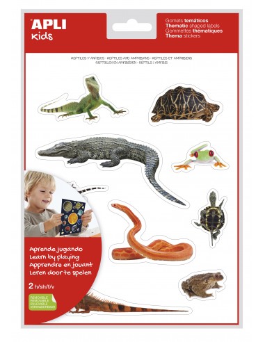 Apli Gomets Tematicos Realistas de Reptiles y Anfibios - 20 Gomets - Imagenes Realistas para Relacionar Animales - Adhesivo