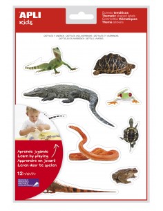 Apli Gomets Tematicos Realistas de Reptiles y Anfibios - 120 Gomets - Imagenes Realistas para Relacionar Animales - Adhesivo