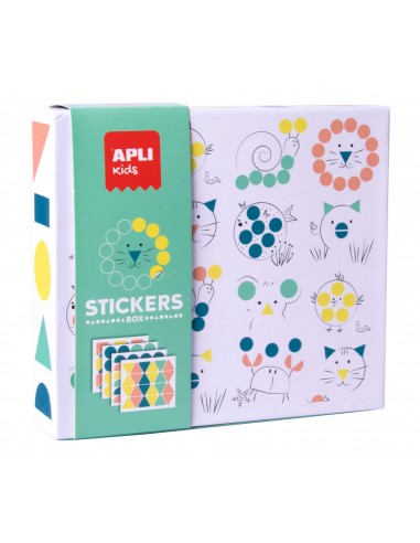 Apli Kids Juego de Gomets Animales - 8 Laminas Ilustradas de 200G - 8 Hojas de Gomets Removibles Geometricos - Libro Guia con