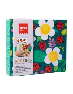 Apli Kids Juegos de Gomets Mariquita - 8 Laminas Ilustradas de 200G - 8 Hojas de Gomets Removibles Geometricos - Alto Valor