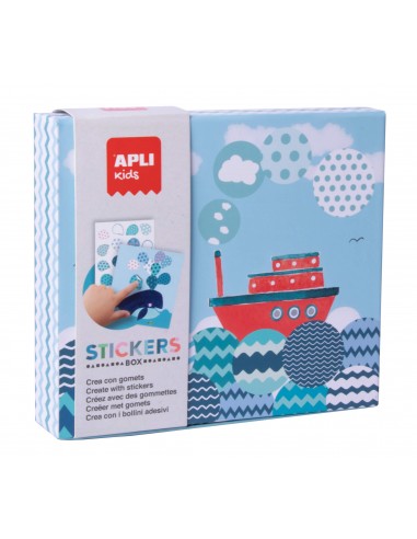 Apli Kids Juego de Gomets Barco - 8 Laminas Ilustradas de 200G - 8 Hojas de Gomets Removibles Geometricos - Libro Guia con