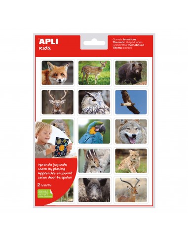 Apli Bolsa de Gomets Realistas Animales en su Habitat - 30 Gomets Rectangulares Tematicos - Adhesivo Removible - Fotografias