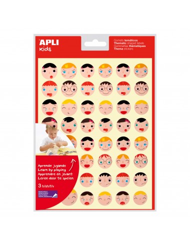 Apli Gomets Emociones - Ø 23 mm y Ø 20 mm - 144 Gomets por Bolsa - 16 Diseños Diferentes - Adhesivo Removible - Ayuda a