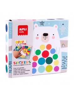 Apli Juego de Gomets Oso - 8 Laminas Ilustradas de 200G - 8 Hojas de Gomets Removibles Geometricos - Libro Guia con Ejemplos
