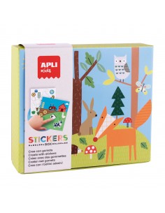 Apli Juego de Gomets Bosque - 8 Laminas Ilustradas de 200G - Gomets Removibles Geometricos en Distintos Colores - Libro Guia