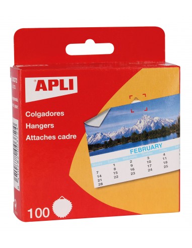 Apli Colgadores de Papel Engomado Redondos Ø 30mm - Borde en Estrella - Triangulo Metalico de Soporte - Adhesivo Blanco de