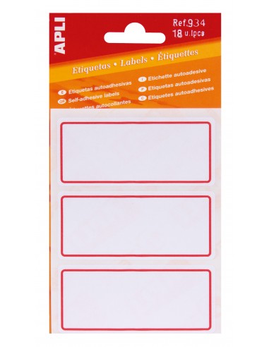 Apli Etiquetas Adhesivas Escolares Basicas - Tamaño 78x34mm - Ribete Rojo - 6 Hojas (18 Etiquetas) - Adhesivo Permanente de