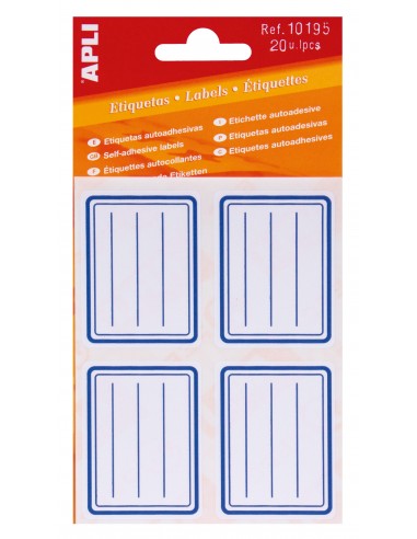 Apli Etiquetas Adhesivas Escolares Basicas - Tamaño 50x38mm - Ribete Azul - Adhesivo Permanente - Ideal para Marcar e