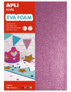 Apli Goma Eva Purpurina A4 4 Hojas - Blanco-Negro-Rojo y Azul - Ideal para Manualidades y Decoracion