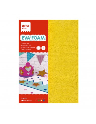 Apli Goma Eva Toalla - Medida A4 - 4 Hojas - Colores Rojo-Verde-Amarillo y Azul