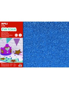 Apli Goma Eva Purpurina Azul 600x400mm - 3 Hojas Brillantes y Flexibles