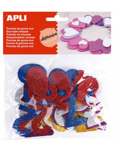 Apli Formas Goma Eva Adhesivas Numeros Purpurina Metalizada - 50 U - Faciles de Pegar - Brillo Metalico - Ideal para