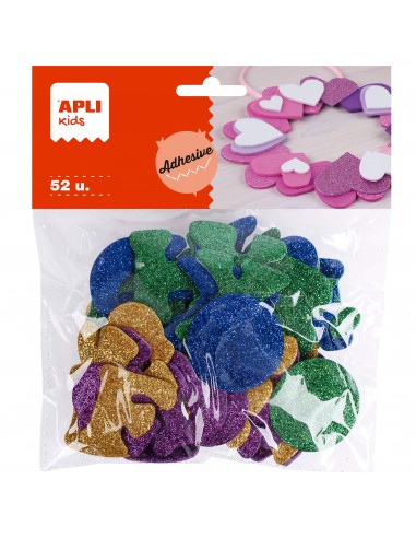 Apli Formas Goma Eva Adhesivas Letras Purpurina Metalizada 52 U - Decoracion con Brillo - Faciles de Pegar - Variedad de