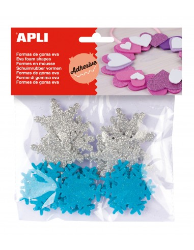 Apli Formas Goma Eva Adhesivas Copo de Nieve Purpurina 22 U - Decoracion Navideña - Faciles de Pegar - Brillantes y