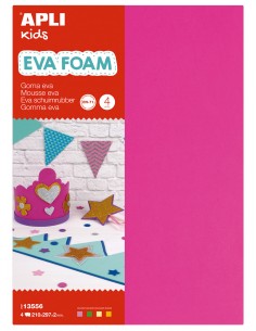 Apli Goma Eva Fluorescente - Medida A4 - 4 Hojas - Fucsia-Verde-Amarillo y Naranja