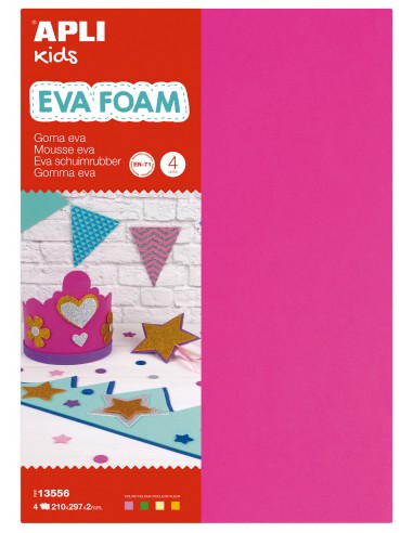 Apli Goma Eva Fluorescente - Medida A4 - 4 Hojas - Fucsia-Verde-Amarillo y Naranja