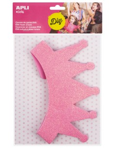 Apli Corona de Goma Eva Rosa con Purpurina - Cable Elastico Ajustable - Personalizable con Formas de Goma Eva-Fieltro