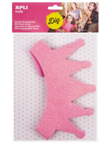 Apli Corona de Goma Eva Rosa con Purpurina - Cable Elastico Ajustable - Personalizable con Formas de Goma Eva-Fieltro