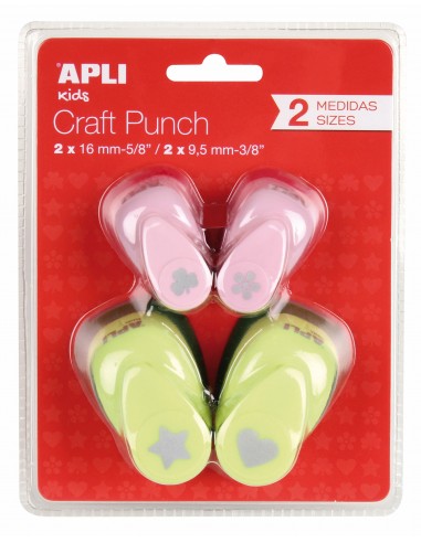 Apli Pack de 4 Perforadoras de Papel con Formas Variadas - Estrella (16mm)-Corazon (16mm)-Trebol (9.5mm) y Flor (9.5mm) -