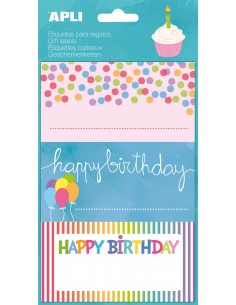 Apli Etiquetas Adhesivas Color Birthday - Tamaño 76x39mm - 9 Etiquetas de Alta Calidad - Adhesivo Permanente - Ideal para