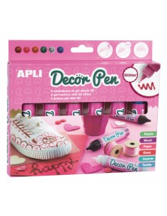 Apli Rotuladores de Gel 3D con Acabado Purpurina - 25ml por Unidad - Surtido de 6 Colores - Personaliza Regalos-Objetos