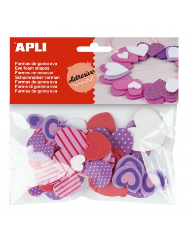 Apli Formas Goma Eva Adhesivas Corazones Estampados 40 U - Faciles de Pegar - Diseño de Corazones - 40 Unidades Por Paquete