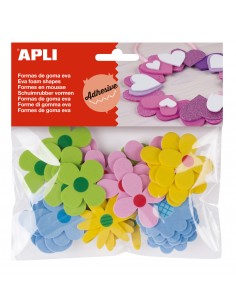 Apli Formas Goma Eva Adhesivas Flores Estampadas 40 U - Faciles de Pegar - Diseños Variados - Ideal para Manualidades