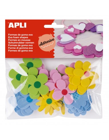 Apli Formas Goma Eva Adhesivas Flores Estampadas 40 U - Faciles de Pegar - Diseños Variados - Ideal para Manualidades