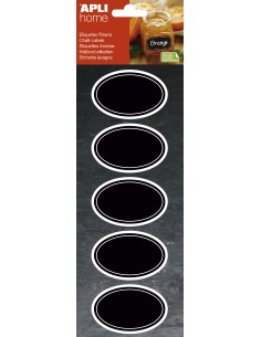 Apli Etiquetas Pizarra Ovaladas 65x41mm - Adhesivo Removible - 2 Hojas (10 Etiquetas) - Escritura con Tiza Liquida o