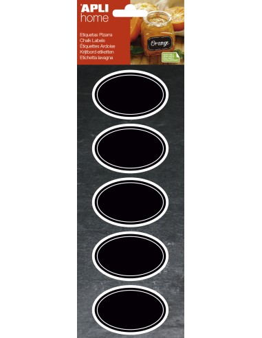 Apli Etiquetas Pizarra Ovaladas 65x41mm - Adhesivo Removible - 2 Hojas (10 Etiquetas) - Escritura con Tiza Liquida o