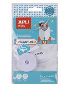 Apli Cinta Termoadhesiva para Marcar Ropa - 10mmx3m - 70-Poliester y 30-Algodon - Resistente a Lavadora y Secadora - Facil