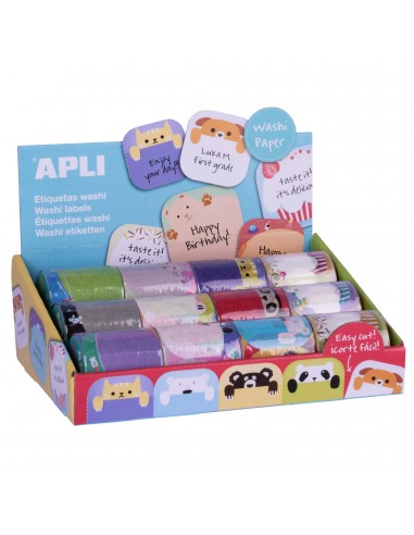 Apli Expositor de Etiquetas Washitape - 36 Etiquetas por Rollo - Faciles de Pegar y Despegar - 4 Modelos Disponibles - 12