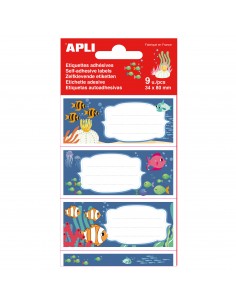 Apli Etiquetas Adhesivas Escolares Fondos Marinos - Tamaño 81x36mm - Adhesivo Permanente de Alta Calidad - Ideal para