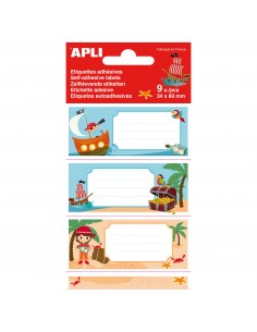 Apli Etiquetas Adhesivas Escolares Piratas - Tamaño 81x36mm - 9 Etiquetas de Adhesivo Permanente de Alta Calidad - Diseño