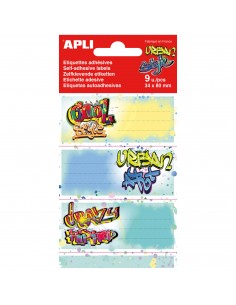 Apli Etiquetas Adhesivas Escolares Grafitis - Tamaño 81x36mm - Adhesivo Permanente de Alta Calidad - Diseño de 3 Etiquetas