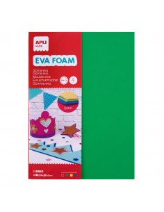 Apli Goma Eva Multicolor A4-5mm - 4 Hojas Gruesas - Rojo-Amarillo-Verde y Azul