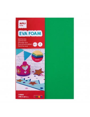 Apli Goma Eva Multicolor A4-5mm - 4 Hojas Gruesas - Rojo-Amarillo-Verde y Azul