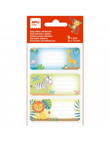 Apli Etiquetas Adhesivas Escolares Savana - Tamaño 81x36mm - Adhesivo Permanente de Alta Calidad - 3 Hojas con 9 Etiquetas