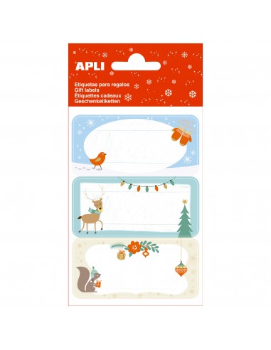 Apli Etiquetas Adhesivas Navideñas Ardilla - 3 Hojas de 9 Etiquetas Rectangulares con Cantos Redondeados - 3 Diseños