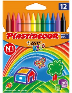 Bic Kids Plastidecor Caja de 12 Lapices de Cera - Extraresistentes - Facil de Sacar Punta - No Mancha