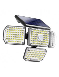 Elbat Foco Solar Cuadruple con Sensor LED 430lm - Sensor de Movimiento de 3 - 5m - Panel Solar Integrado 5.5V-1.5W - Bateria