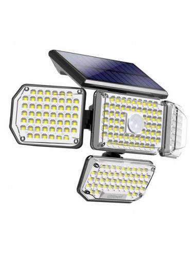 Elbat Foco Solar Cuadruple con Sensor LED 430lm - Sensor de Movimiento de 3 - 5m - Panel Solar Integrado 5.5V-1.5W - Bateria