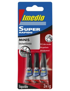 Imedio Super Rapido Pegamento Instantaneo Pack de 3 Tubos de 1gr - Transparente - Multimaterial