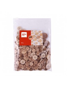 Apli Kids Bolsa de 400 Botones de Madera Natural - Tamaños 10mm-15mm-20mm-25mm-30mm