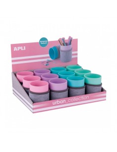Apli Urban Collection Expositor de 12 Cubiletes con Funda de Neopreno - Medidas 105x80mm - Colores Surtidos