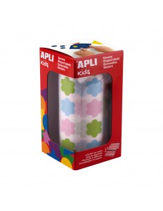 Apli Kids Rollo de 900 Gomets con Forma de Flor - Adhesivo Base Agua - Libre de Disolventes - Materiales 100-Reciclables -